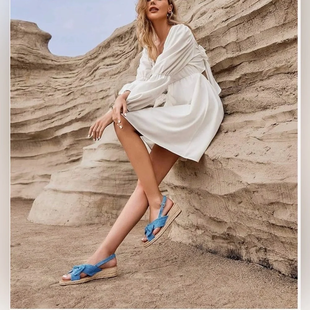 Women's Platform Espadrille Wedge Sandals Bowknot Open Toe Dress Casual Shoe
